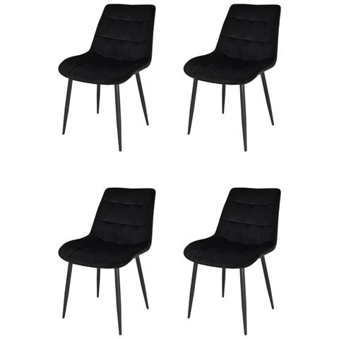 Set 4 Sedie Sala Da Pranzo Ariis Gambe In Acciaio Nero Opaco, Velluto Nero - Foto 1