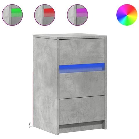 Comodino Con Luci Led Grigio Cemento In Legno Multistrato - Foto 2