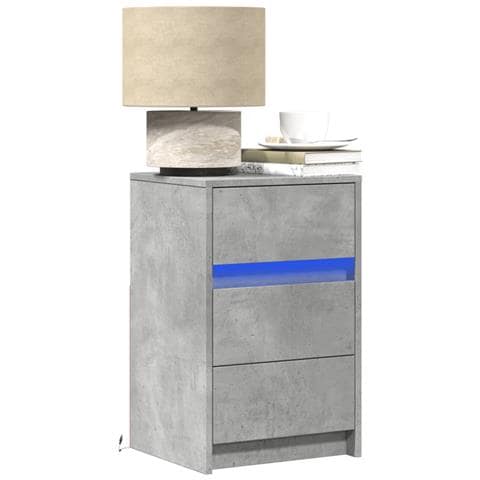 Comodino Con Luci Led Grigio Cemento In Legno Multistrato - Foto 1