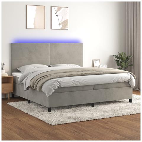 Letto a Molle Materasso e LED Grigio Chiaro 200x200 cm Velluto - Foto 8