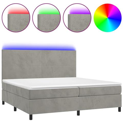 Letto a Molle Materasso e LED Grigio Chiaro 200x200 cm Velluto - Foto 1