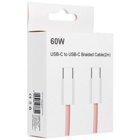 Cavo Dati E Ricarica Pd60w 3a C263 Usb-c To Usb-c Fast Charge 60w 2m Rosa Per Smartphone Tablet - Foto 1