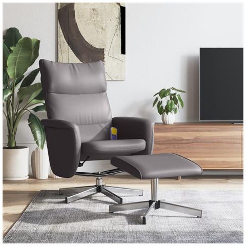 Poltrona Massaggio Reclinabile E Poggiapiedi Grigia Similpelle - Foto 1