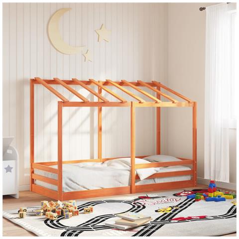 Letto Bambini Con Tetto Marrone Cera 90x190 Cm Massello Pino - Foto 1