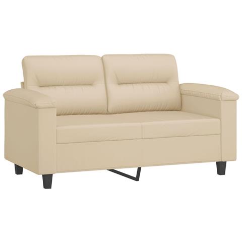 Set Divani 2 Pz Con Cuscini Crema In Tessuto Microfibra - Foto 3