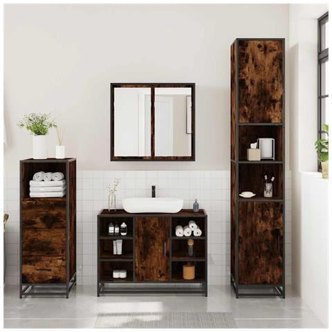 Set Mobili Da Bagno 3 Pz Rovere Fumo In Legno Multistrato - Foto 3