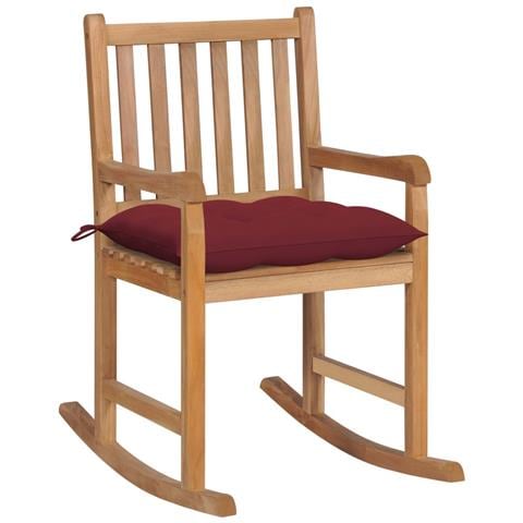 Sedia A Dondolo Con Cuscino Rosso Vino In Massello Di Teak - Foto 2