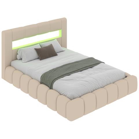 Omaha Letto Nuvola Led Con Cassettiera 160x200cm Velluto Beige - Foto 2