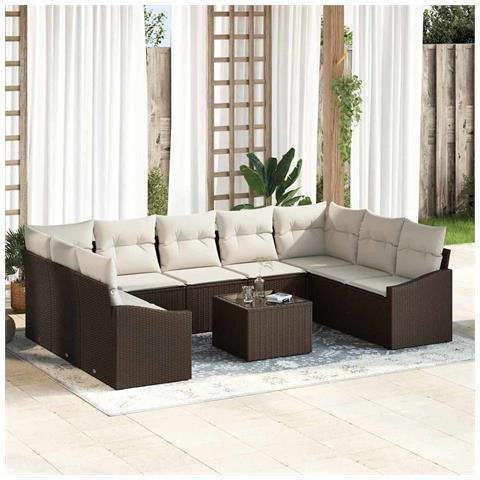 Set di Divani da Giardino a 9 Pezzi con Cuscini Grigio Polyrattan - Foto 2