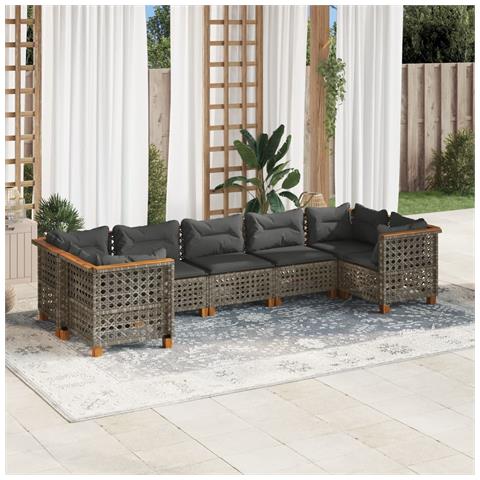 Set Divani da Giardino 7 pz con Cuscini Grigio in Polyrattan - Foto 2