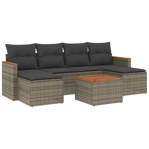 Set Divani da Giardino 7 pz con Cuscini Grigio in Polyrattan - Foto 1