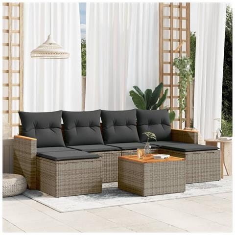 Set Divani da Giardino 7 pz con Cuscini Grigio in Polyrattan - Foto 2