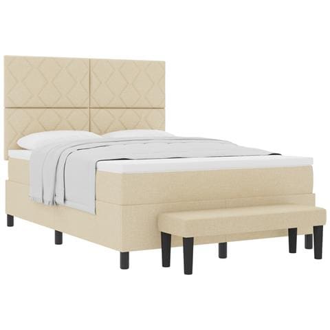 Letto con Rete Ammortizzata con Materasso & Panchina Crema 140x200 cm Tessuto - Foto 1