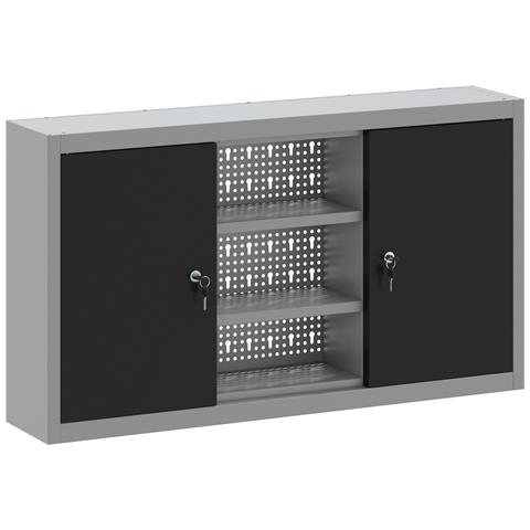 Armadio da Muro con Pannello Perforato Nero 100x20x55 cm in Acciaio - Foto 1