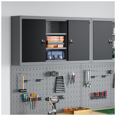 Armadio da Muro con Pannello Perforato Nero 100x20x55 cm in Acciaio - Foto 2