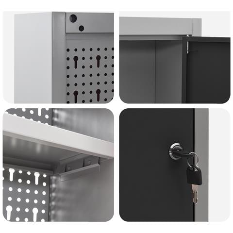 Armadio da Muro con Pannello Perforato Nero 100x20x55 cm in Acciaio - Foto 9