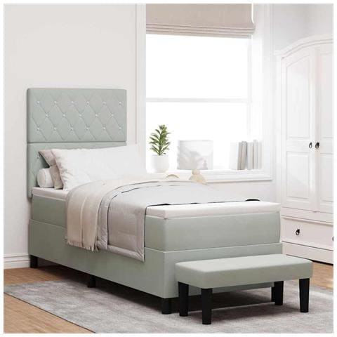 Letto a molle con materasso Grigio chiaro 80 x 200 cm Velluto - Foto 2