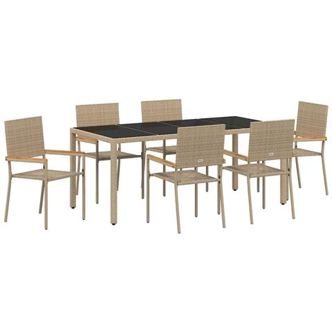 Set da Pranzo per Giardino 7 pcs Beige e Nero 190 x 90 x 75 cm - Foto 1