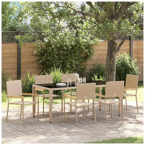 Set da Pranzo per Giardino 7 pcs Beige e Nero 190 x 90 x 75 cm - Foto 2
