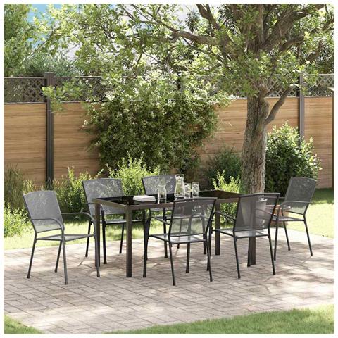 Set da Pranzo per Giardino 7 pcs Antracite Acciaio - Foto 2