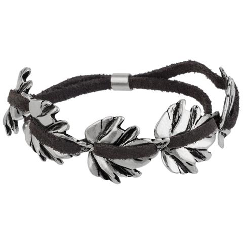 Bracciale Regolabile Multi-foglia In Pelle E Argento Placcato - Foto 1