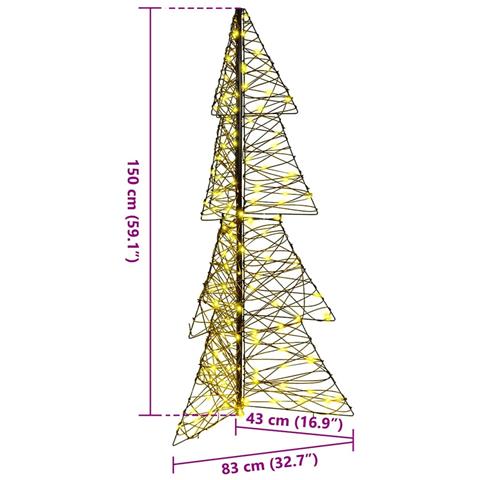 Albero di Natale con 160 LED Bianco caldo 150 cm Rattan - Foto 8