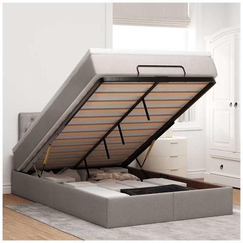 Struttura Letto Pouf con Materasso Tortora 120x190 cm Tessuto - Foto 2