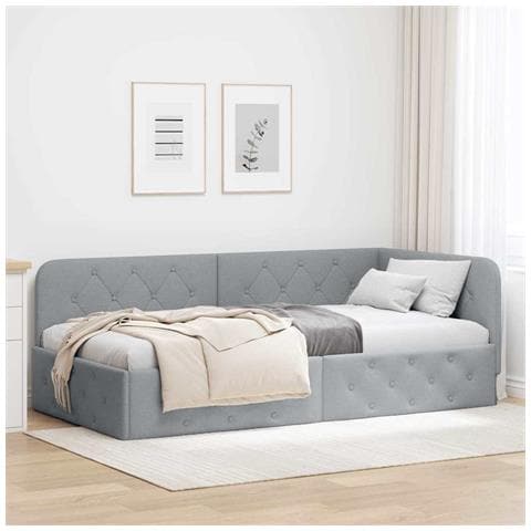 Cornice del letto ad angolo Grigio chiaro 90 x 200 cm Tessuto - Foto 2