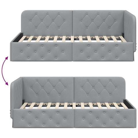 Cornice del letto ad angolo Grigio chiaro 90 x 200 cm Tessuto - Foto 9