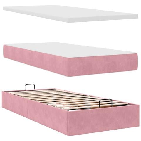 Struttura Letto Pouf con Materassi Rosa 160x200 cm Velluto - Foto 9