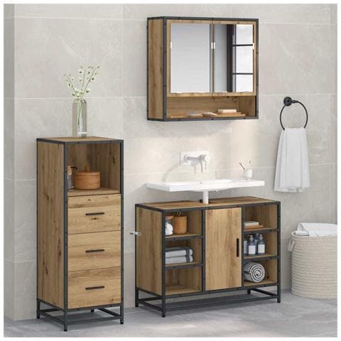 Set di mobili per il bagno con porta 3 pcs Rovere artigianale - Foto 2