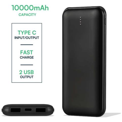 Power Bank Slim 10.000mAh Carica Veloce 10W Dual USB Type-C, colore Nero - Foto 2
