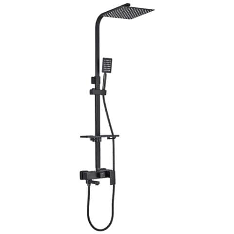 Colonna doccia, Blackswan, tipo M121, modello nero opaco regolabile, con bocca orientabile e mensola, misura 25 cm - Foto 1