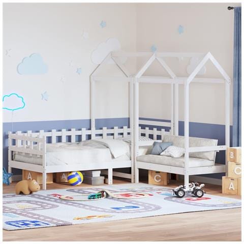 Set Dormeuse e Panca con Tetto Bianco 80x200cm Massello Pino - Foto 2