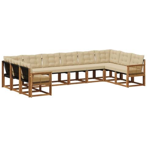 Set di divani da esterno con cuscino 10 pcs Naturale e Beige - Foto 1