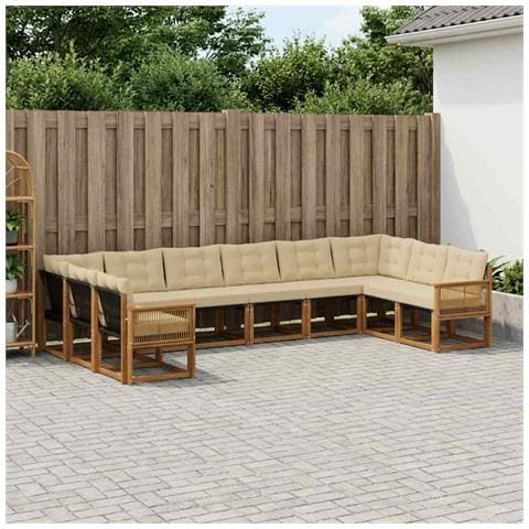Set di divani da esterno con cuscino 10 pcs Naturale e Beige - Foto 2