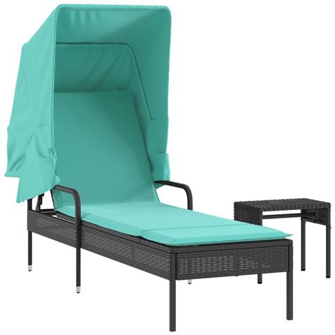 Lettino prendisole con tettuccio e Tavolino in Polyrattan Nero - Foto 1