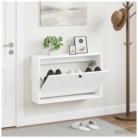 Mobiletto per Scarpe da Muro DELFT 71 x 17 x 43 cm Bianco - Foto 2