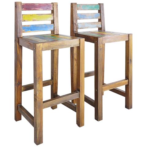 Sgabelli Da Bar 2 Pz In Legno Massello Di Recupero 40x40x106 Cm - Foto 1