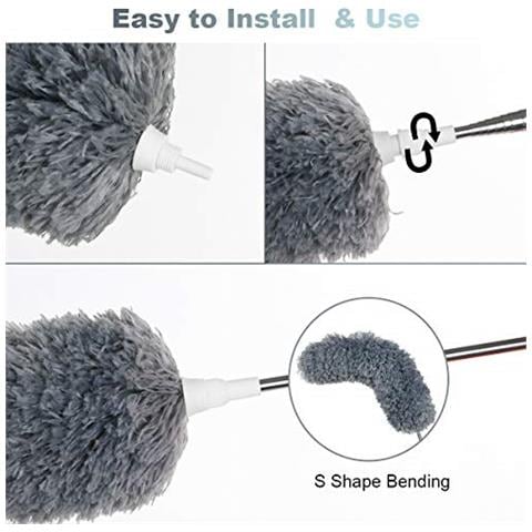 Allungabile Feather Duster Microfibra Duster Con Extra Lungo 100 Pollici Telescopico Pole Telescopico Bombolette Con Pieghevole Testa Mano Duster Per Pulizia Ad Alta Ventilatore A Soffitto Tende Ragnatela Auto - Foto 4