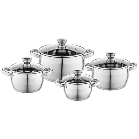 FLORINA Oliver Batteria Da Cucina In Acciaio Inossidabile 8 Pezzi Induzione Coperchi Vetro Argento FLORINA Oliver Batteria Da Cucina In Acciaio Inossidabile 8 Pezzi Induzione Coperchi Vetro Argento