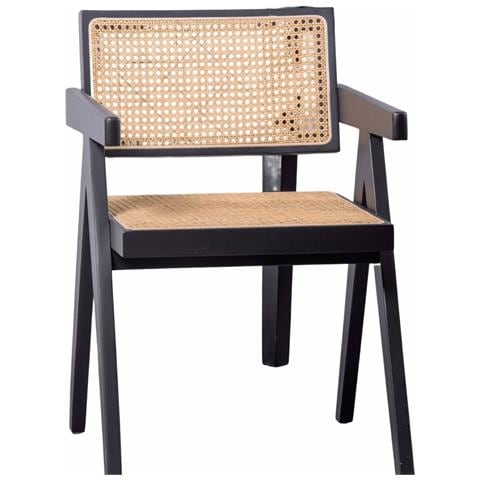 Sedia Classica Con Braccioli In Rattan Naturale E Legno Di Frassino - Compass - Foto 1