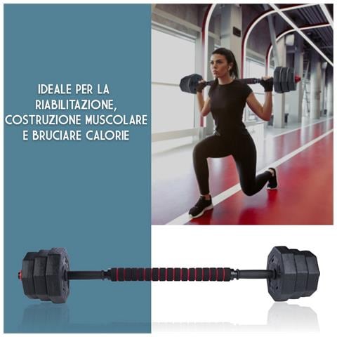 Set Manubri Convertibili In Bilanciere 19kg Totali 12 Dischi Pesi Plastica Dura - Foto 2