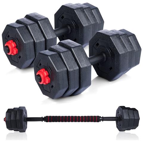 Set Manubri Convertibili In Bilanciere 19kg Totali 12 Dischi Pesi Plastica Dura - Foto 1