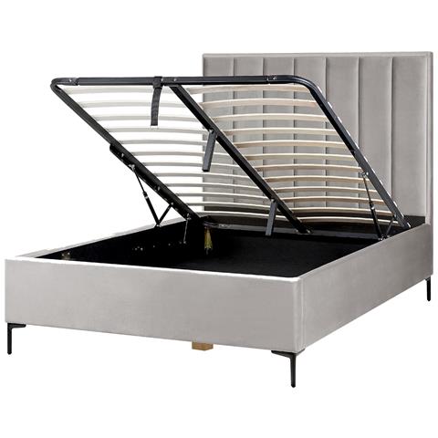 Letto Matrimoniale Con Contenitore In Velluto Grigio 140 X 200 Cm Sezanne - Foto 2