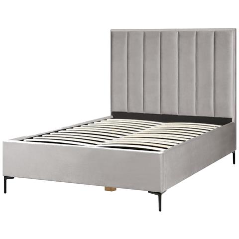 Letto Matrimoniale Con Contenitore In Velluto Grigio 140 X 200 Cm Sezanne - Foto 5