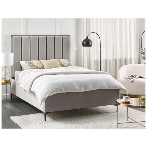 Letto Matrimoniale Con Contenitore In Velluto Grigio 140 X 200 Cm Sezanne - Foto 1