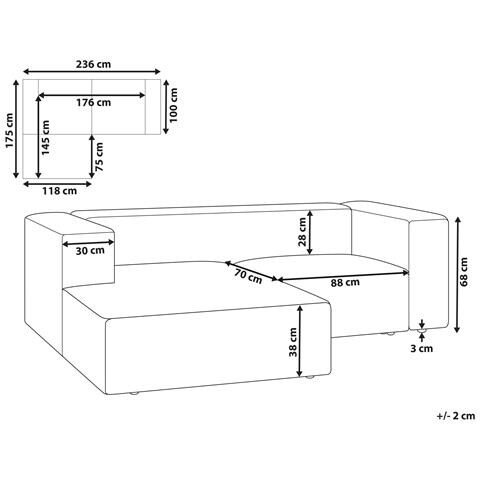 Divano Angolare 2 Posti Vernon Tessuto Beige Chiaro Lato Destro - Foto 2