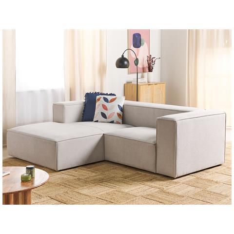 Divano Angolare 2 Posti Vernon Tessuto Beige Chiaro Lato Destro - Foto 1