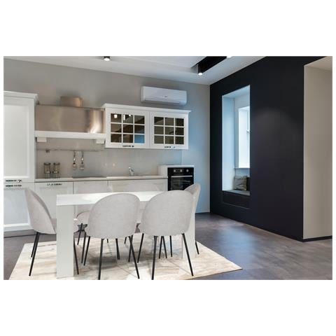 Set 4 Sedie Sala Da Pranzo Luna Gambe In Acciaio Nero Opaco, Tessuto Grigio Chiaro - Foto 2
